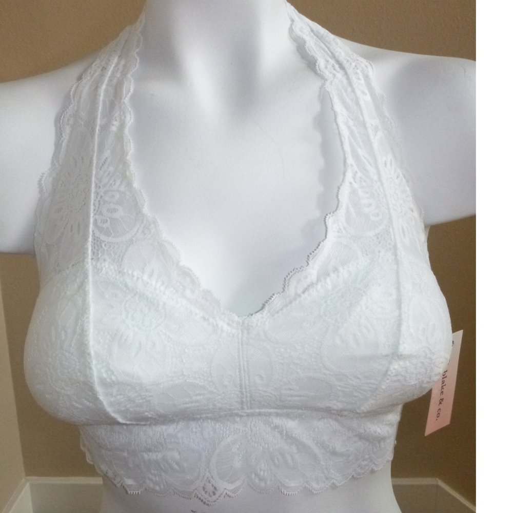 Womens Blake & Co. Lace Halter Bra Bralette Size Med Large White padded NWT